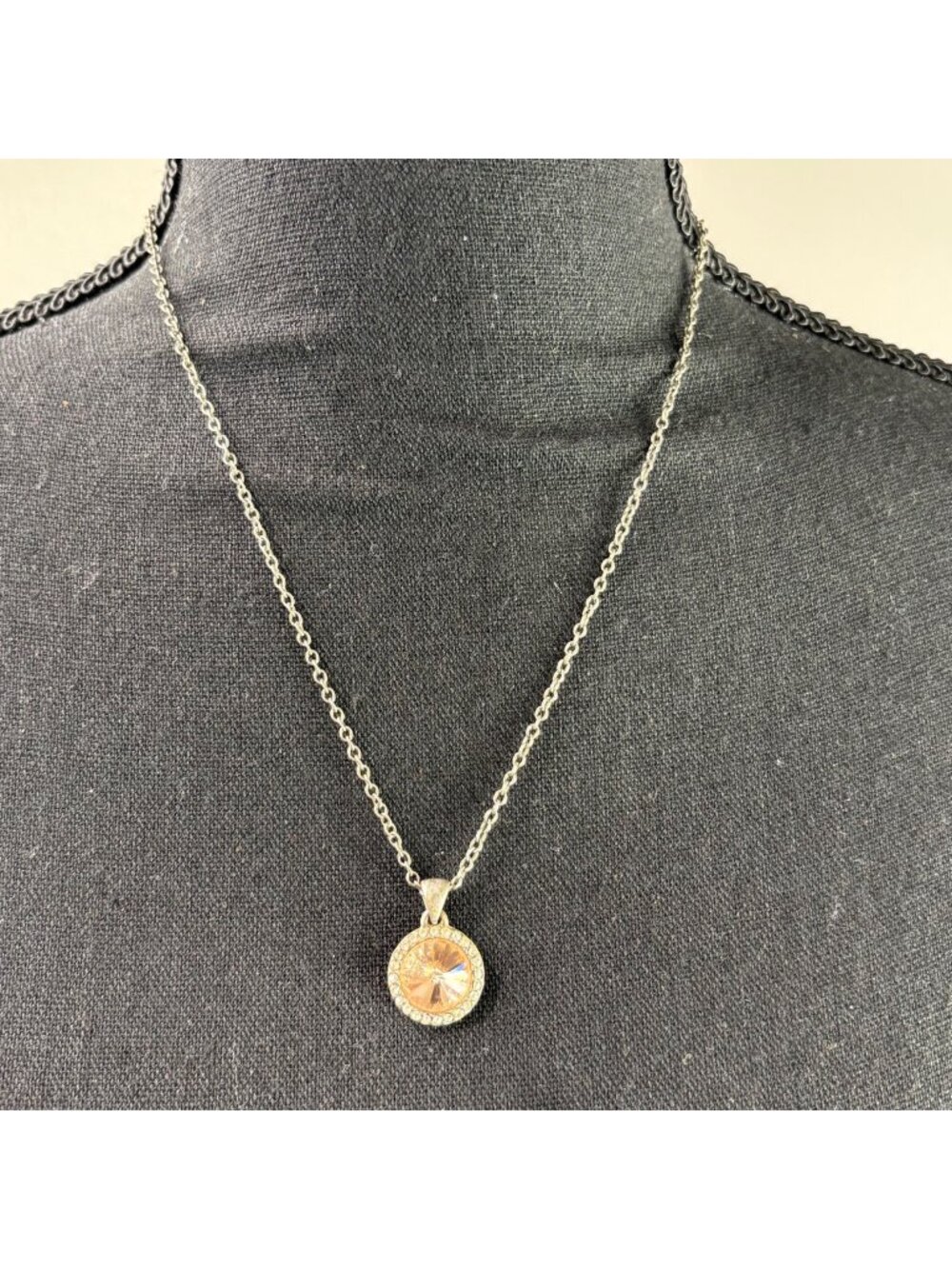 Lia Sophia Pendant Necklace Peach Jewel Rhinestone Circular Crystal